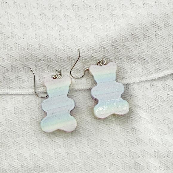 Glitter Rainbow Gummy Bear Earrings, Gummy Bear Inspired Dangle Earrings - Picture 2 of 4